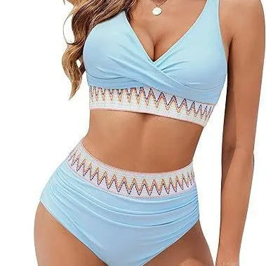 Women's solid colour split bikini swimsuit in polyester fabric, briefs style, available in multiple colours