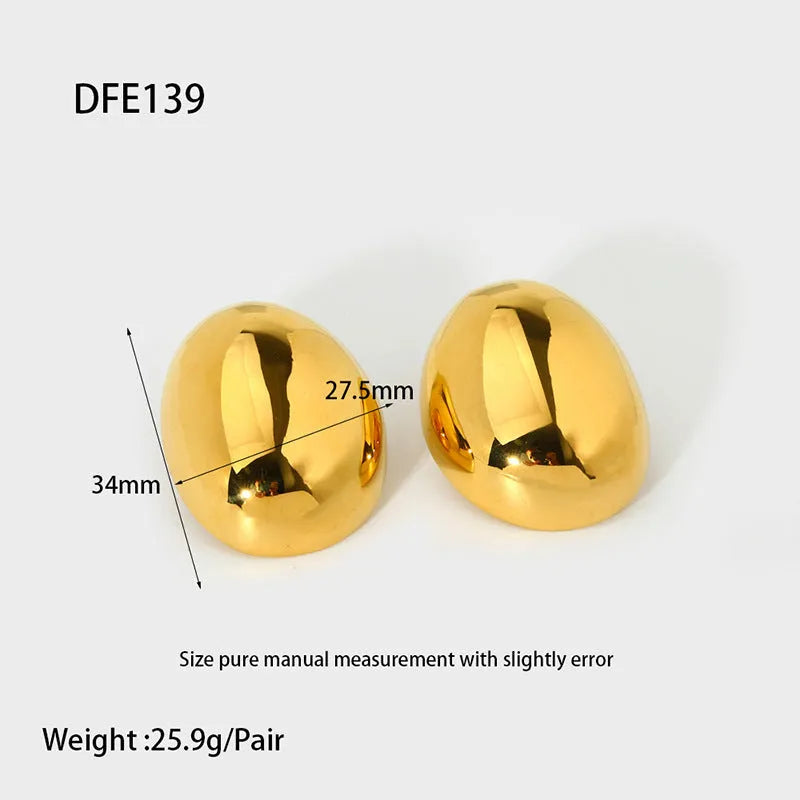 Geometric stainless steel ear studs with 18K gold electroplated glazed surface
