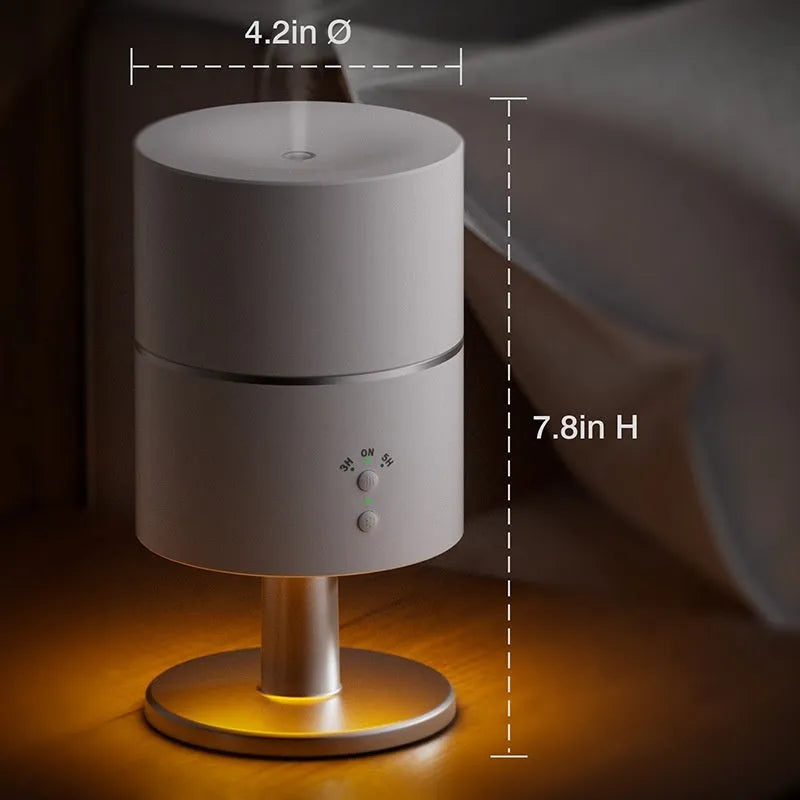 Desk lamp humidifier with silent night light and ultrasonic function in black finish, showing timer control and mist outlet