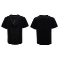 Drum black men's loose T-shirt with a hollow out V-neck and short sleeves.