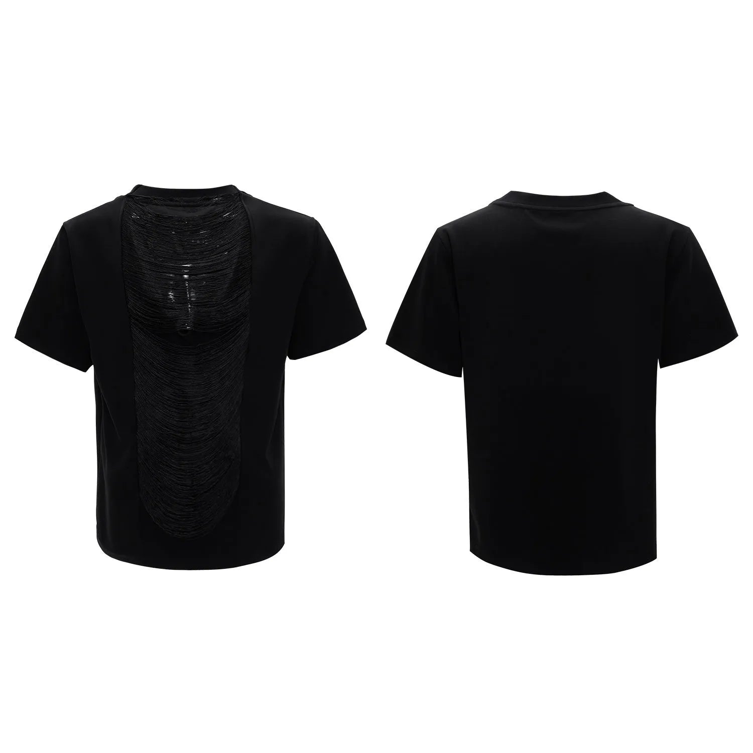Drum black men's loose T-shirt with a hollow out V-neck and short sleeves.