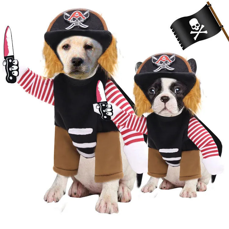 Ourwarm pirate pet costume in colour Pirate with hat and polyester fabric for dogs and cats