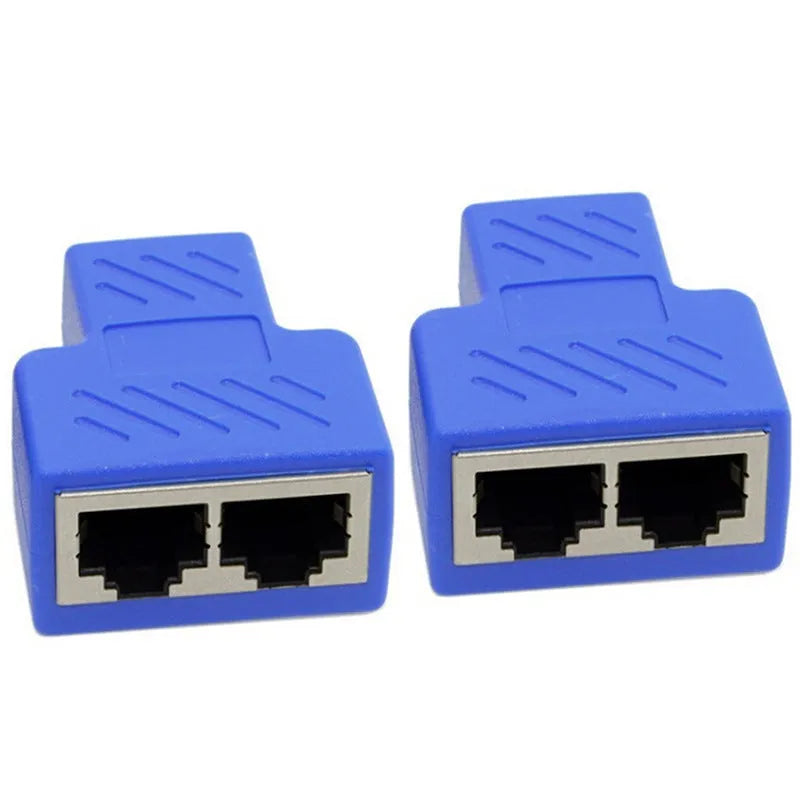 RJ45 network three-way tee splitter adapter in white, one to two Ethernet cable separator with injection moulded housing