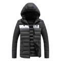 Men's winter work cotton coat with washed cotton filling in black, side view on model