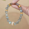 Grey moonstone women's bracelet with 8mm round beads, handmade half cuff design
