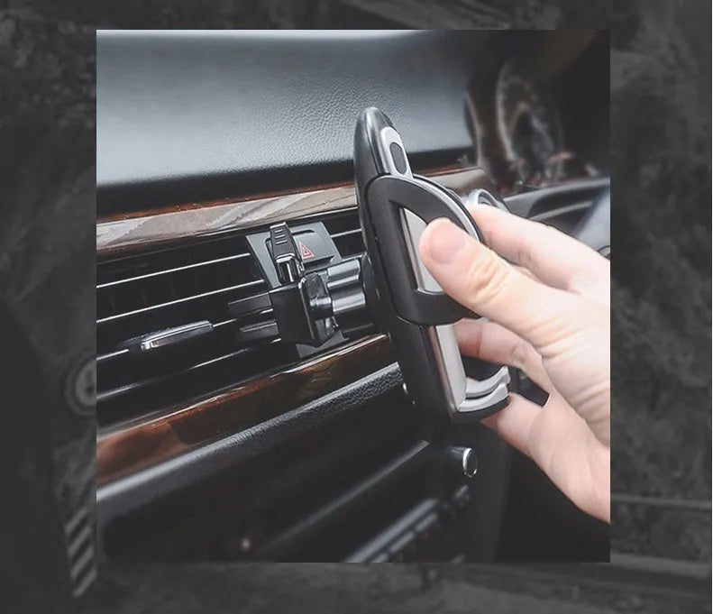 Black plastic universal car vent mobile phone holder with adjustable clamp