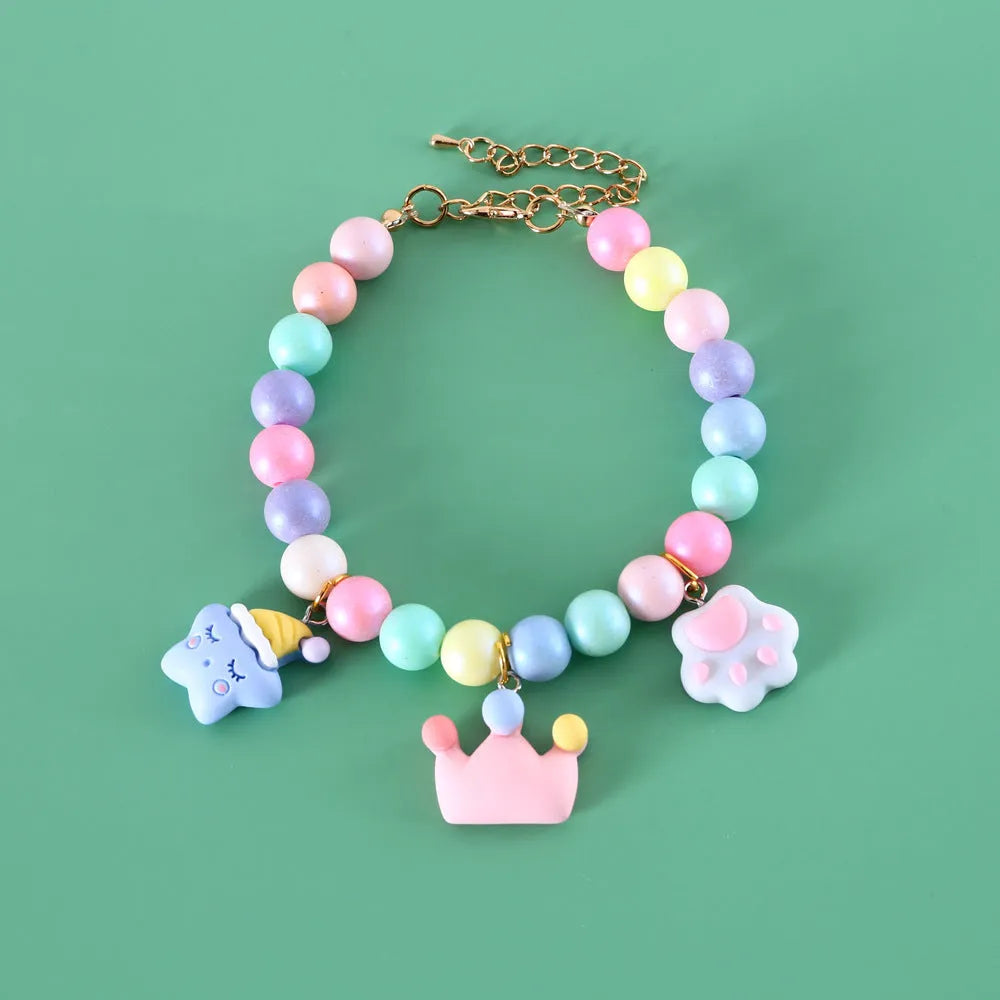 Macaron-colour resin pet collar and headdress set with matching bracelet and necklace accessories