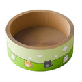 Large round cat scratch board with deep pits, made from brown corrugated paper.