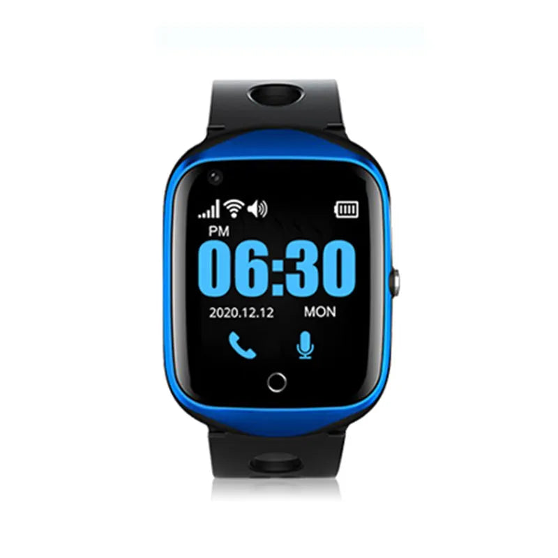 Square screen elderly smartwatch with silicone strap, showing SIM slot and dimensions of 51mm by 41mm.