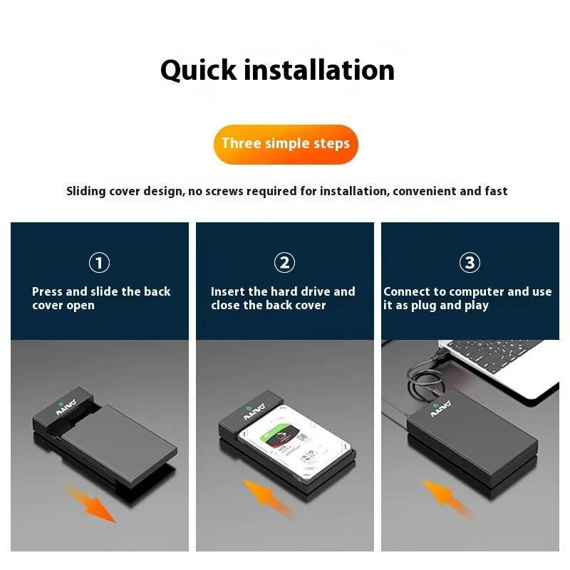 USB 3.0 SATA hard drive enclosure for 3.5-inch drives with slide cover design