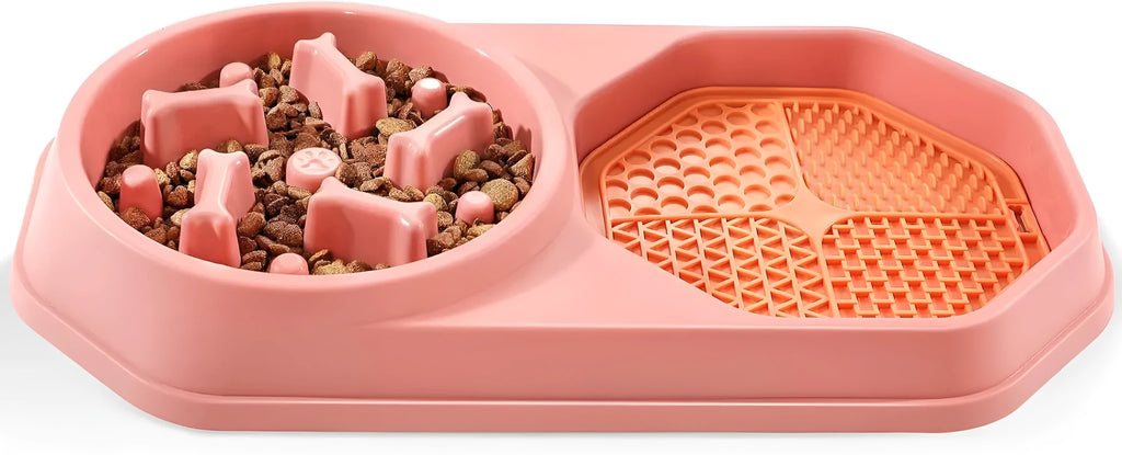 Blue slow feeder dog bowl with maze pattern and non-slip pads for small medium dogs