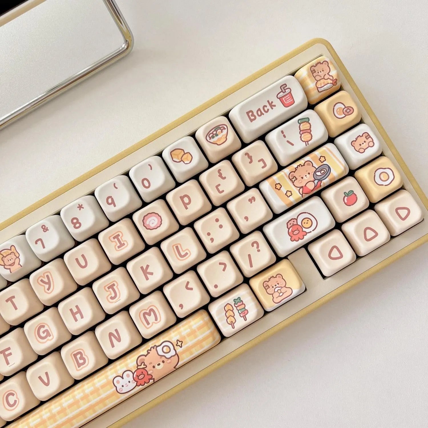 Rabbit Bear Restaurant themed PBT keycap set in EOA profile, 140 pieces with colourful sublimated artwork.