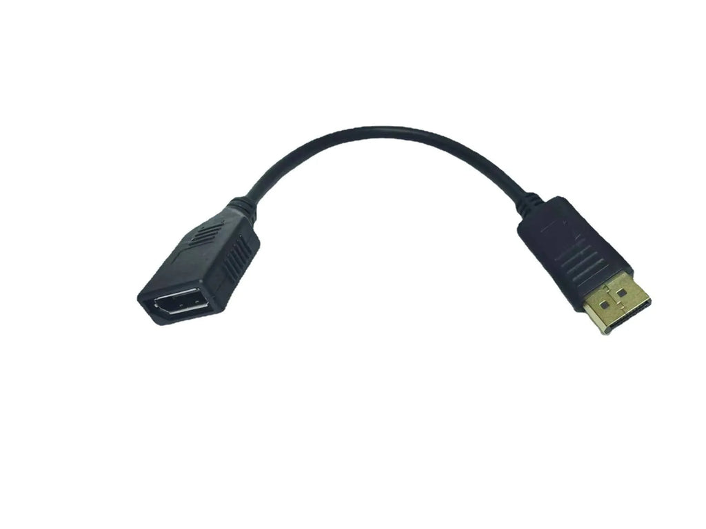 Black DisplayPort male to female extension cable with rotating DP busbar, 10cm length