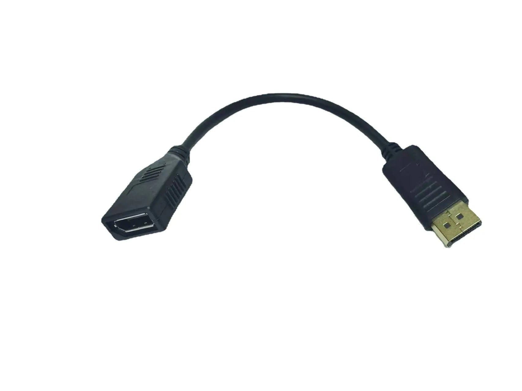 Black DisplayPort male to female extension cable with rotating DP busbar, 10cm length