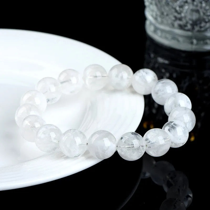 Natural blizzard snowflake round crystal bracelet with geometric beads and Ruyi Xiangyun design elements