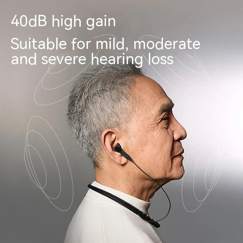 Wireless Bluetooth headset with intelligent noise reduction, 16-channel hearing aid, silicone, black colour, digital display