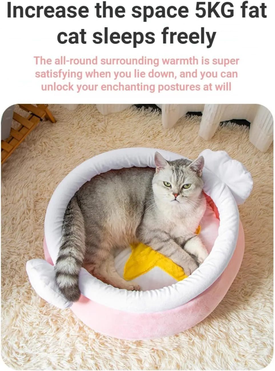Pink honey pot shaped cat bed with a removable circular cushion inside for a small pet.