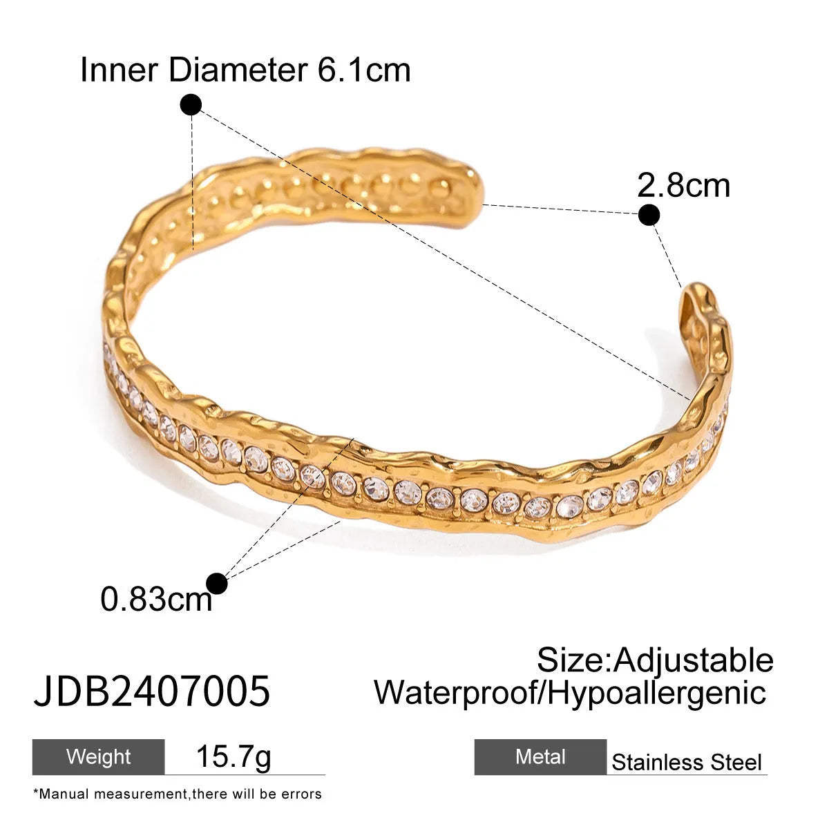 Stainless steel zircon bracelet with electroplated finish in colour JDB201271, European American style