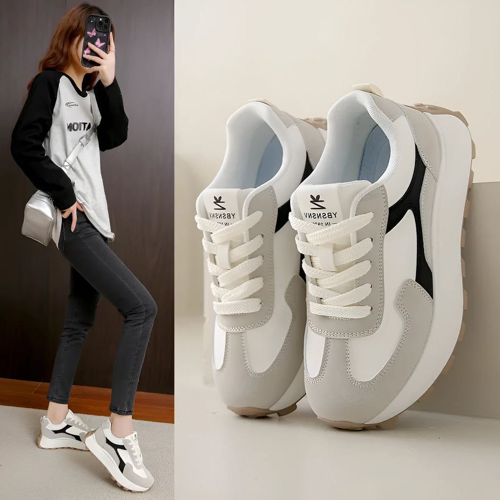 Women's low-top platform sports shoes in three colours with a lace-up front and flat rubber sole.