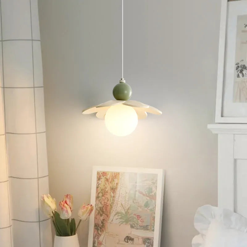 Modern minimalist cream style bedside chandelier with warm light option in pink finish for bedroom