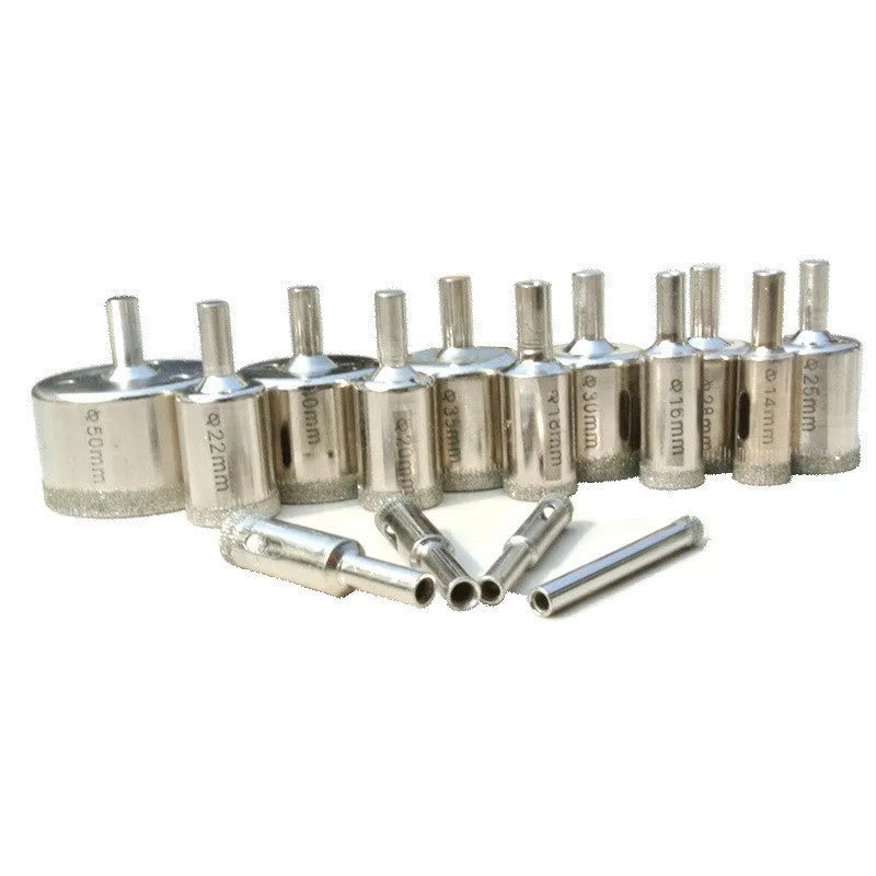 Electroplated tile rock plate drill bit set with one-piece steel construction, regular set options available