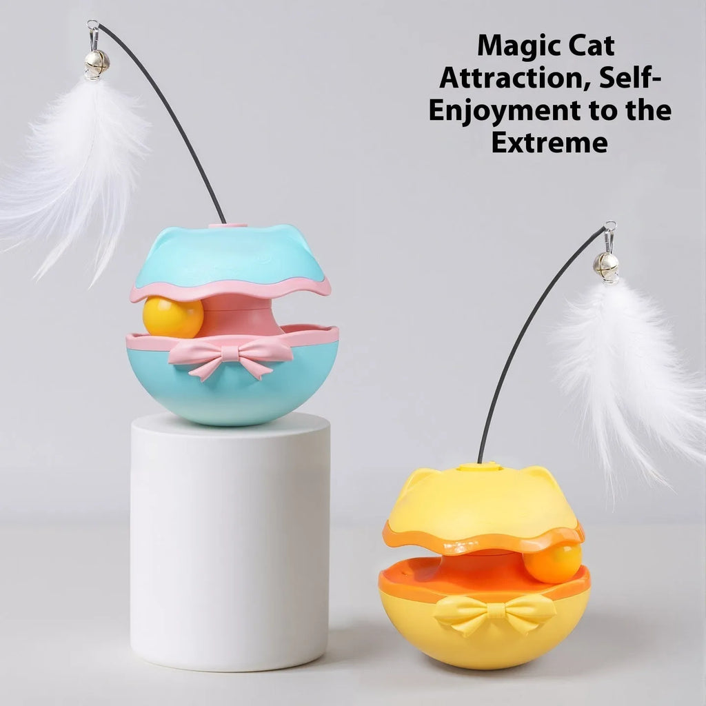 Electric automatic tumbler cat teaser toy in lemon yellow, sky blue, or soft fog grey.