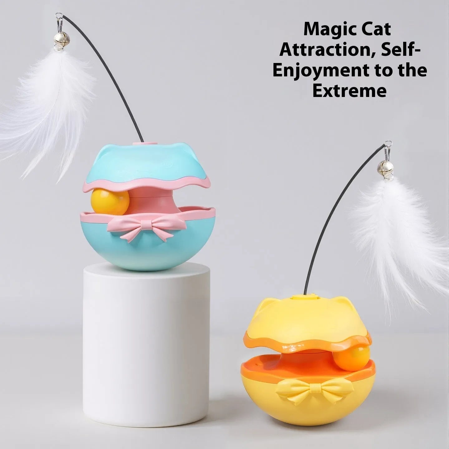 Electric automatic tumbler cat teaser toy in lemon yellow, sky blue, or soft fog grey.