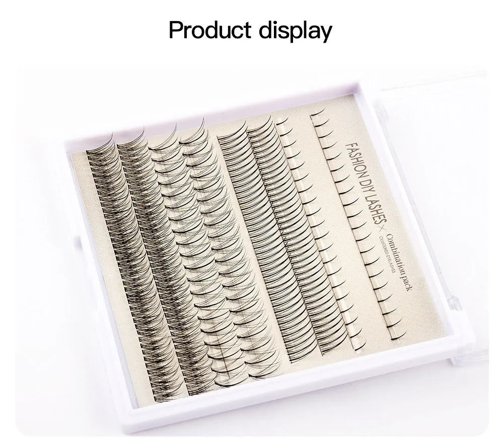 False eyelash glue suit with artificial fiber lashes, glue, tweezers, and brush in coordinated tool set