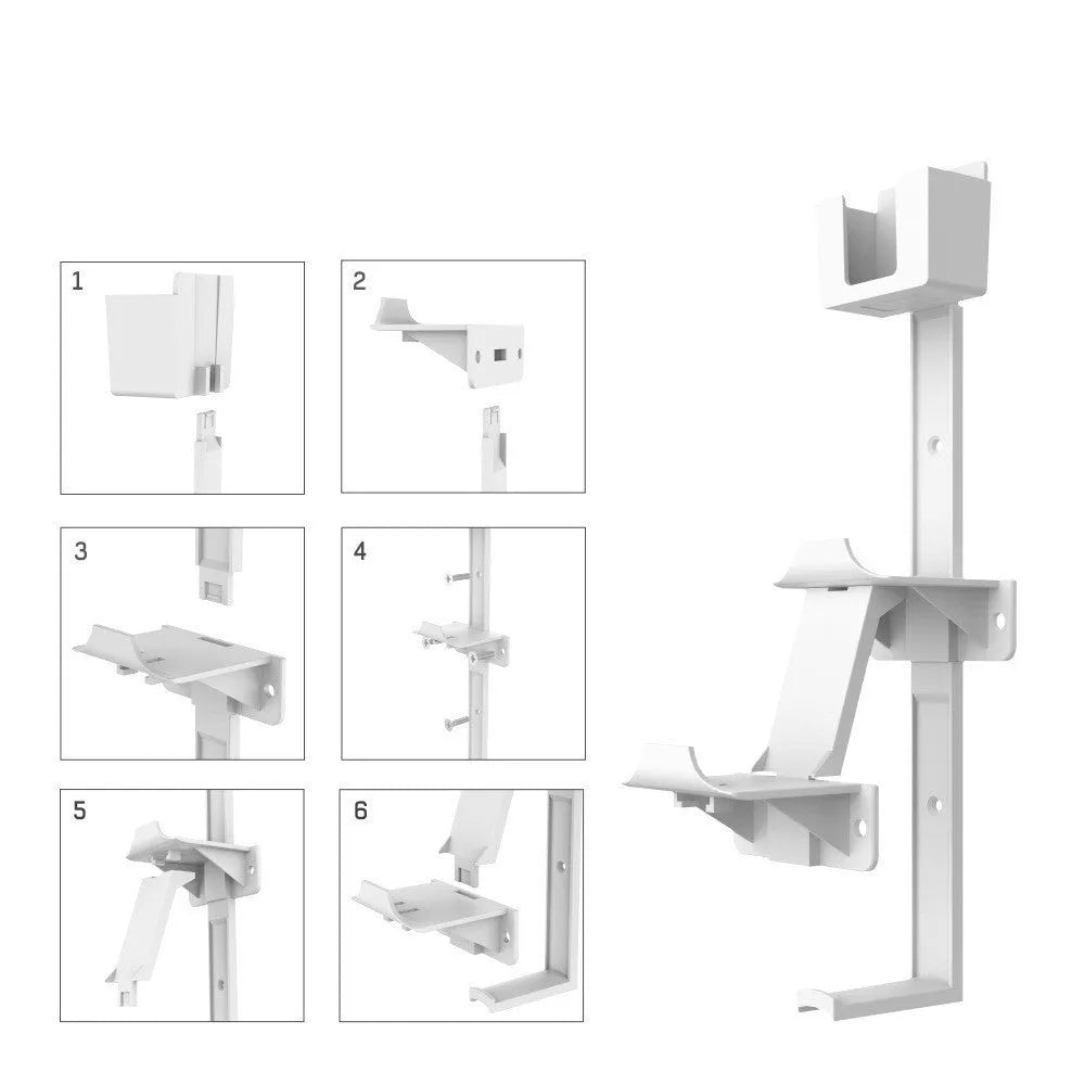 Wall-mounted gaming controller storage hook in black holding PlayStation and Xbox controllers