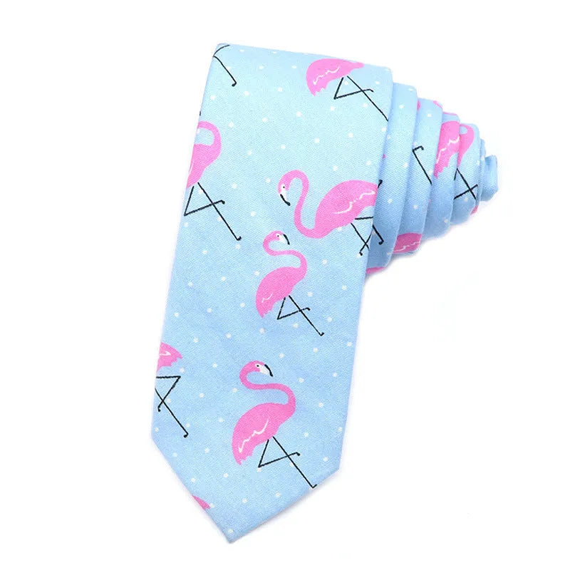 Narrow Korean style cotton bow tie with a printed cartoon pattern in various colours.