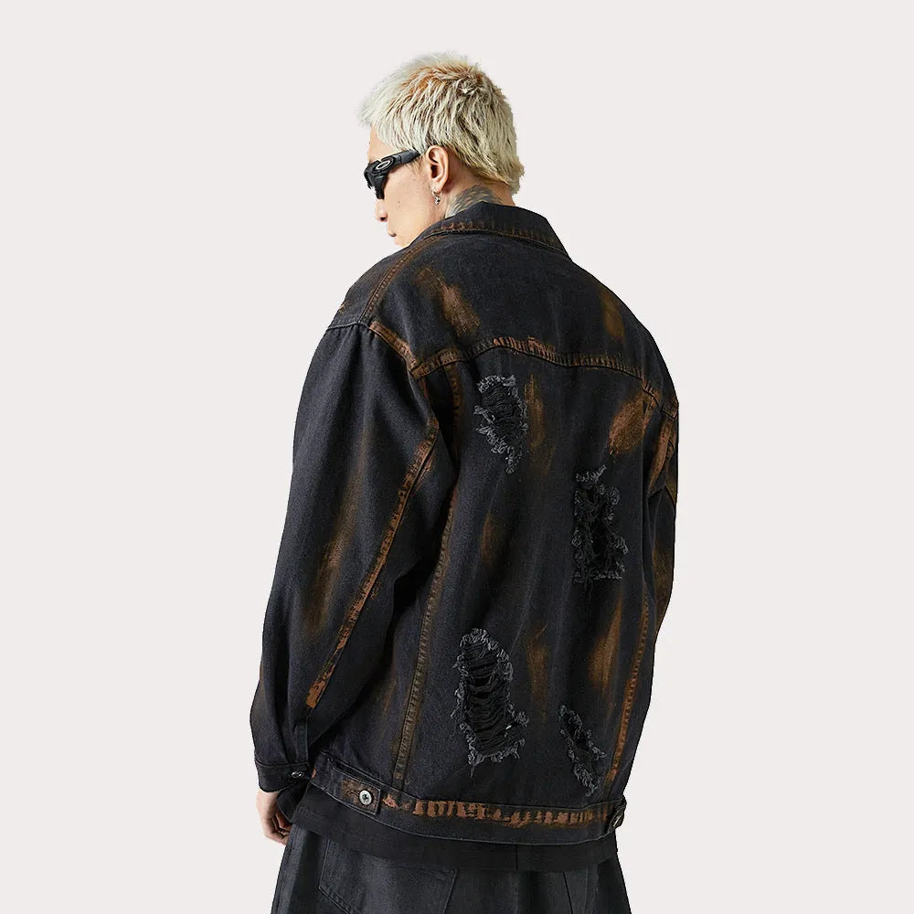 Men's black cotton denim jacket, street style, available in sizes M L XL