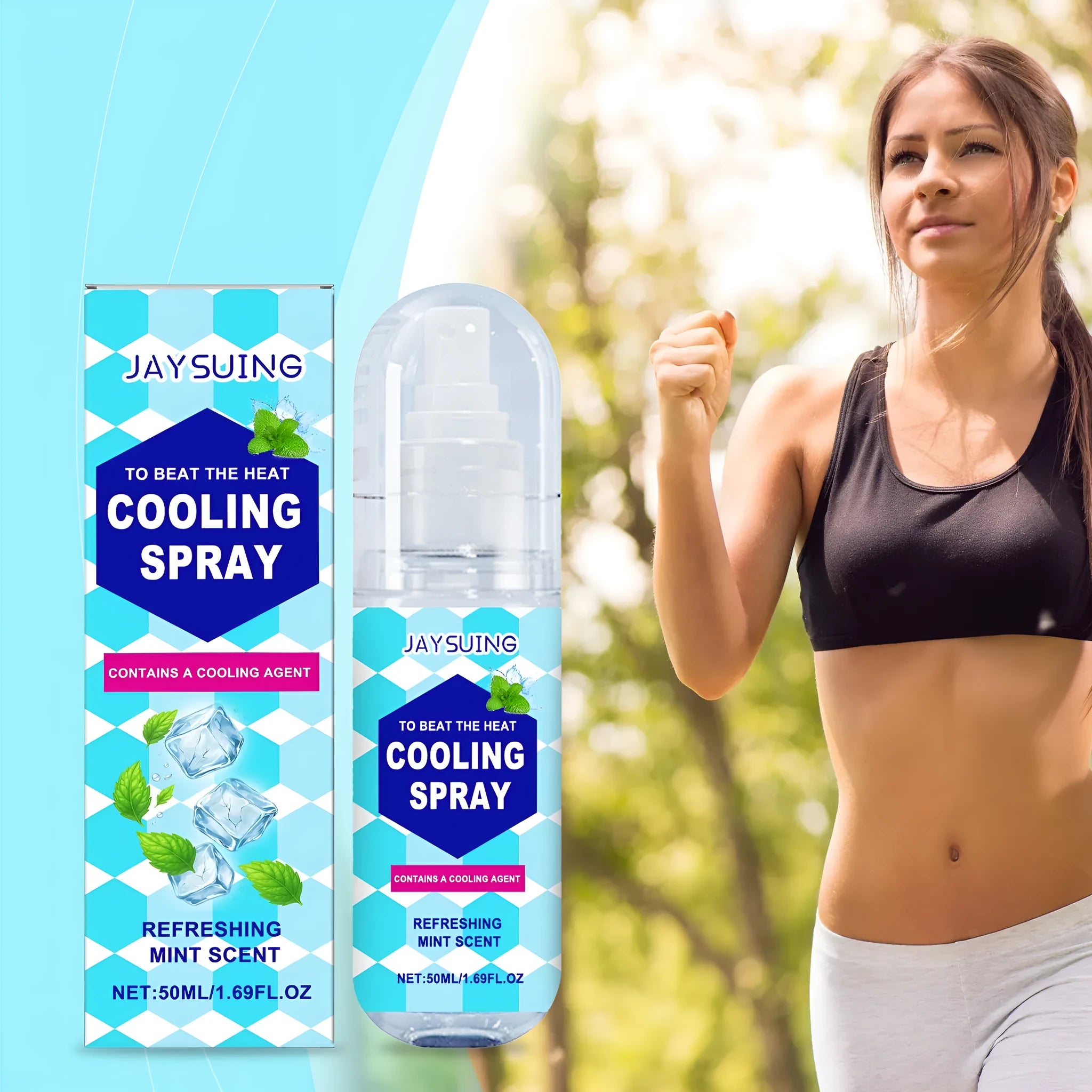 50ml cooling spray bottle with mint extract for outdoor summer use