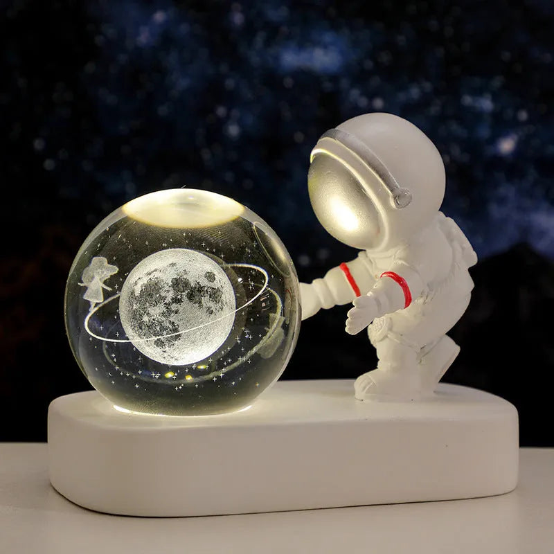 6cm resin crystal ball night light glowing with astronaut and galaxy patterns