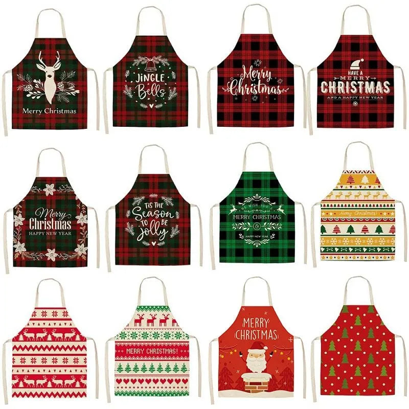 Cotton linen Christmas apron with creative festive pattern in 68x55 cm size