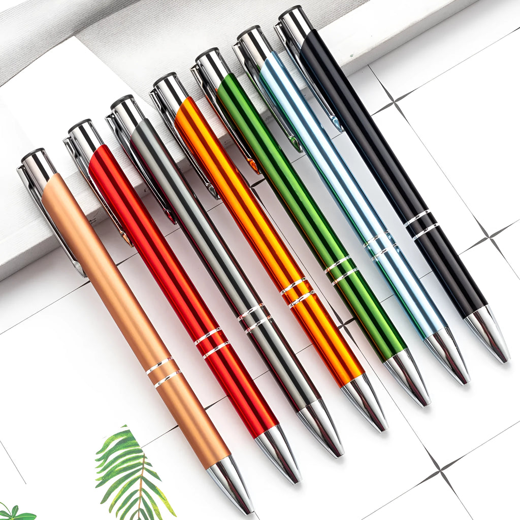 Metal ballpoint pen with aluminium barrel in multiple colour options including champagne gold and painted silver