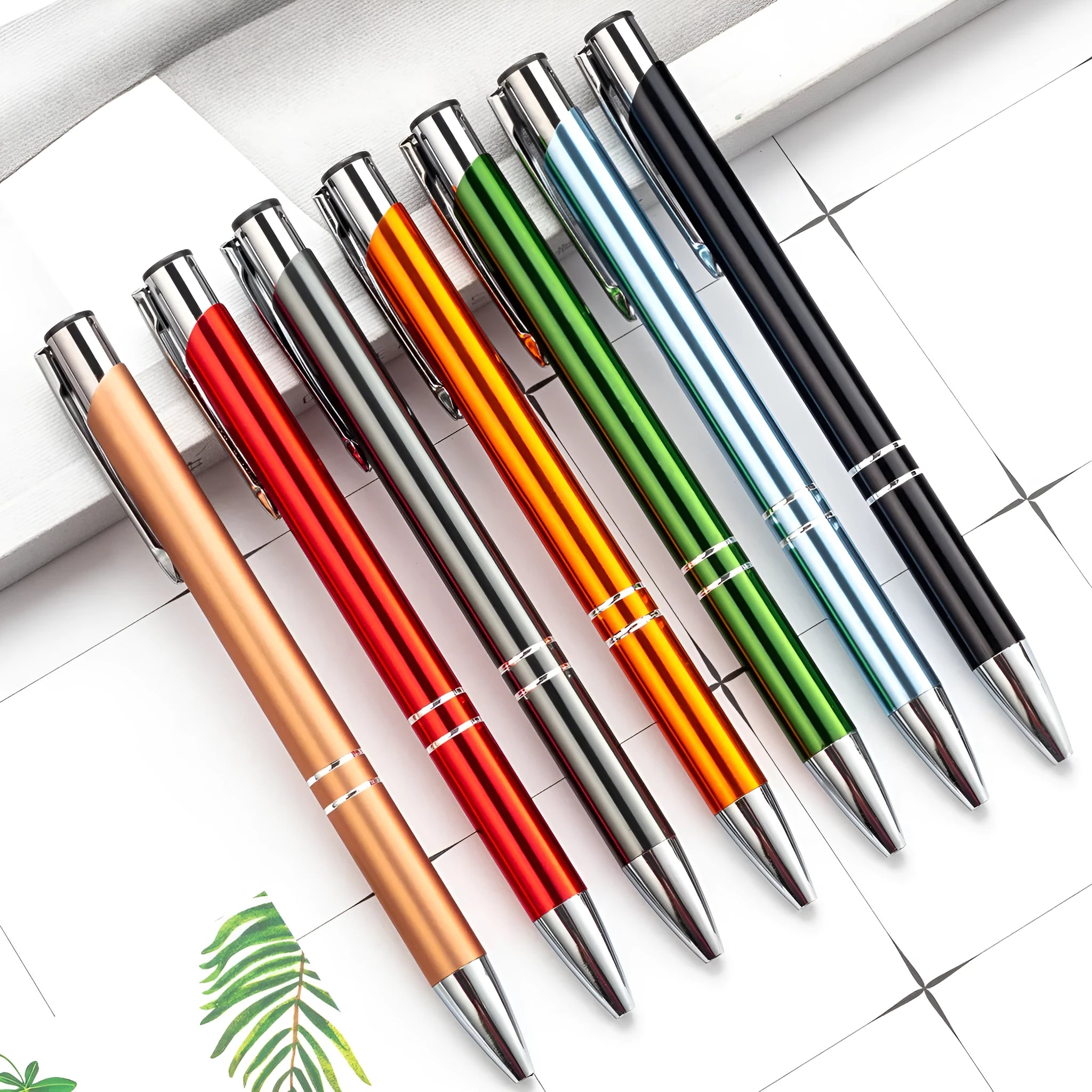 Metal ballpoint pen with aluminium barrel in multiple colour options including champagne gold and painted silver