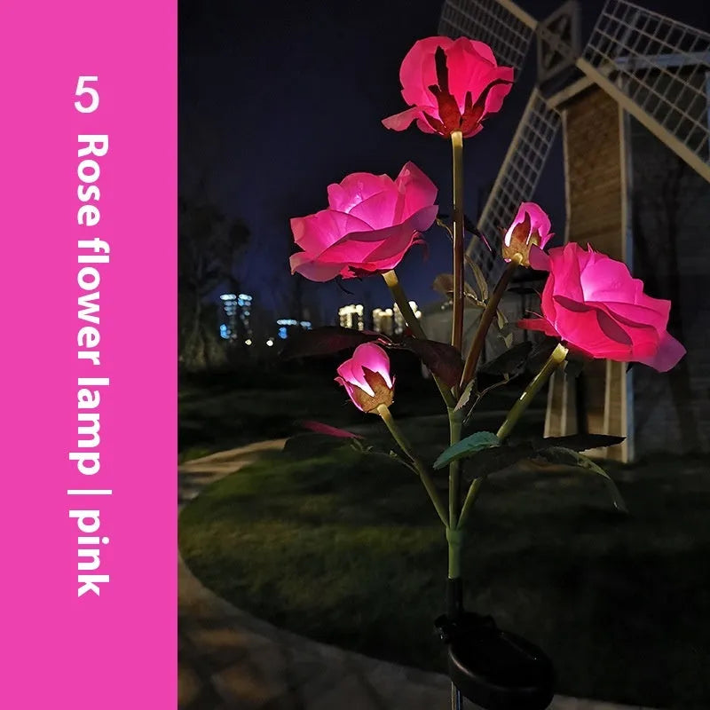 Flower-shaped solar LED ground lamp for garden lighting with colour-changing LEDs