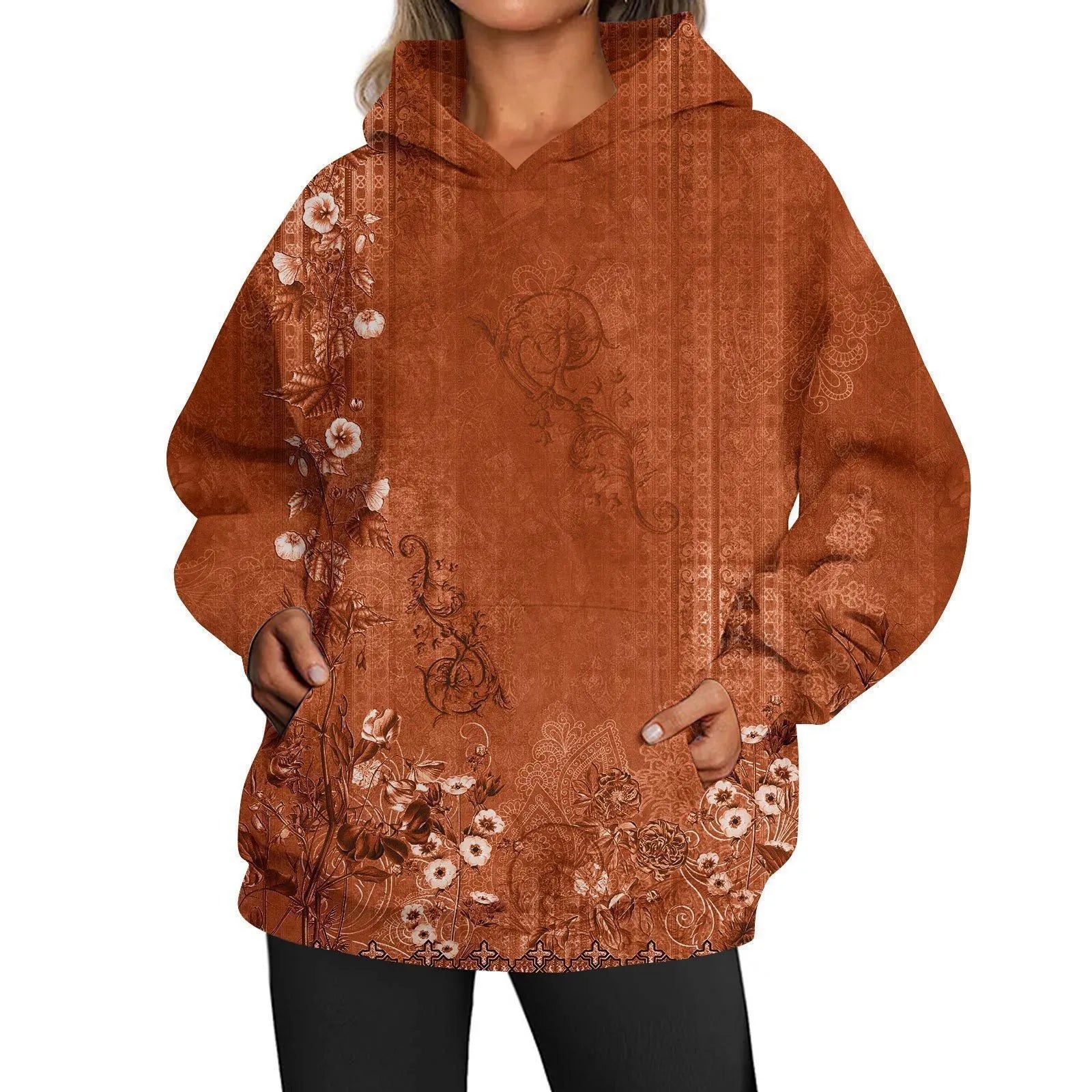 Ladies casual printed hooded top in polyester with hood, multiple colour options and sizes available