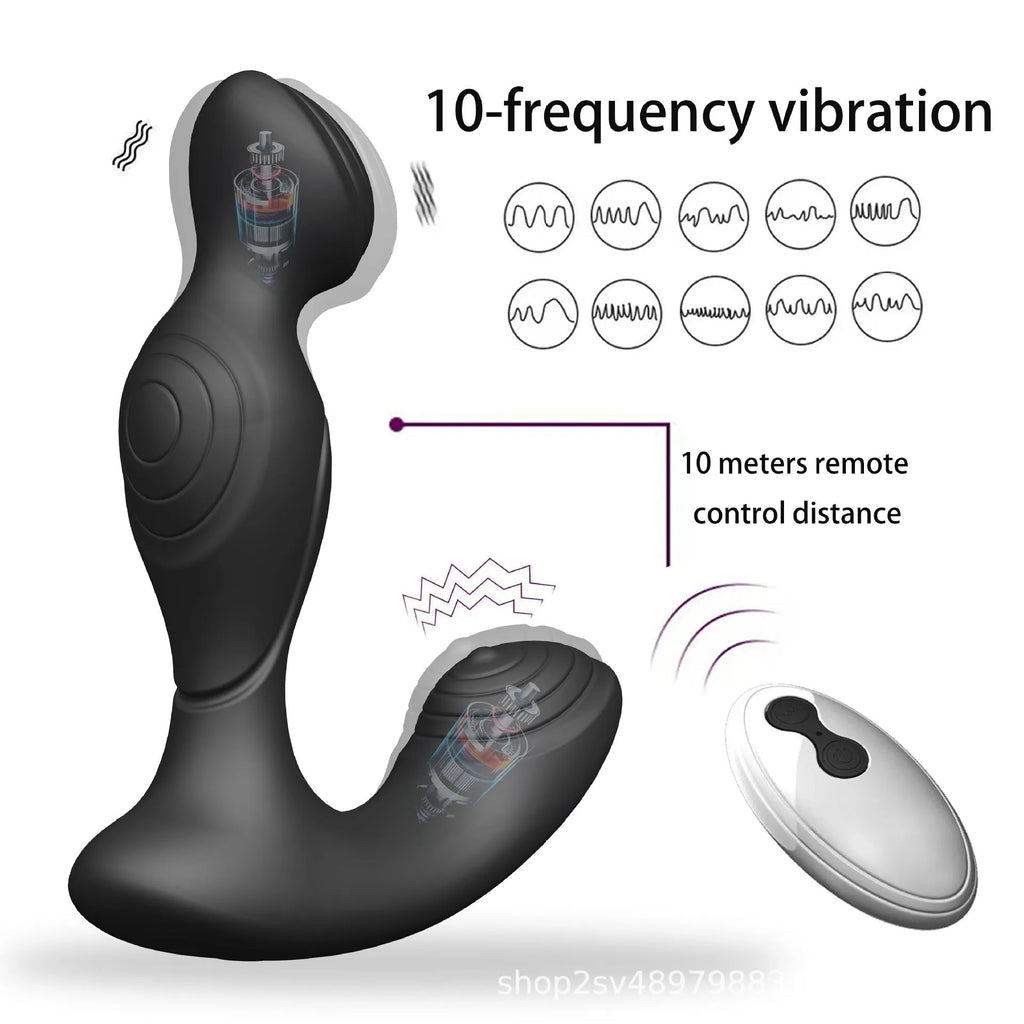 Black wireless remote control silicone prostate massager with remote control unit