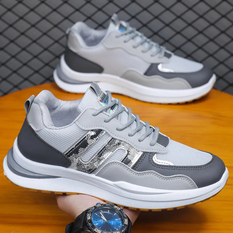 Plus size men's mesh sports casual shoes in three colour options with leather toe holder