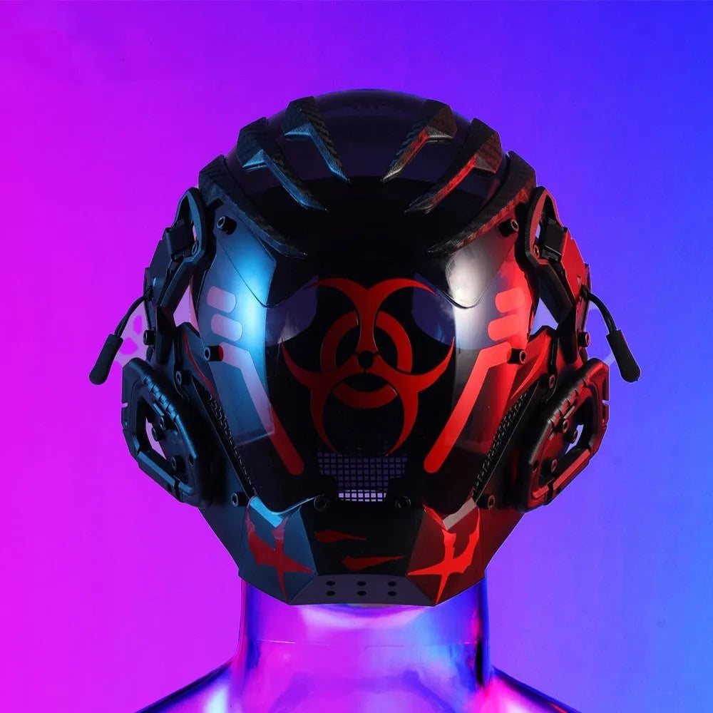 Black bioweapon tech style full face prop helmet for cosplay and costume parties