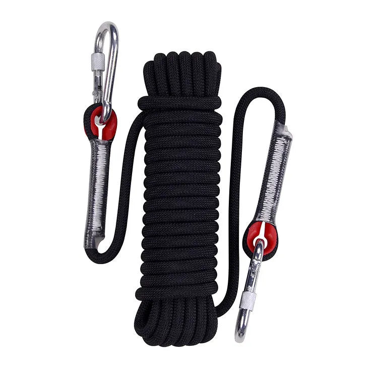 10m outdoor climbing rope with 10mm thickness in polyester sheath and silk core for safety use