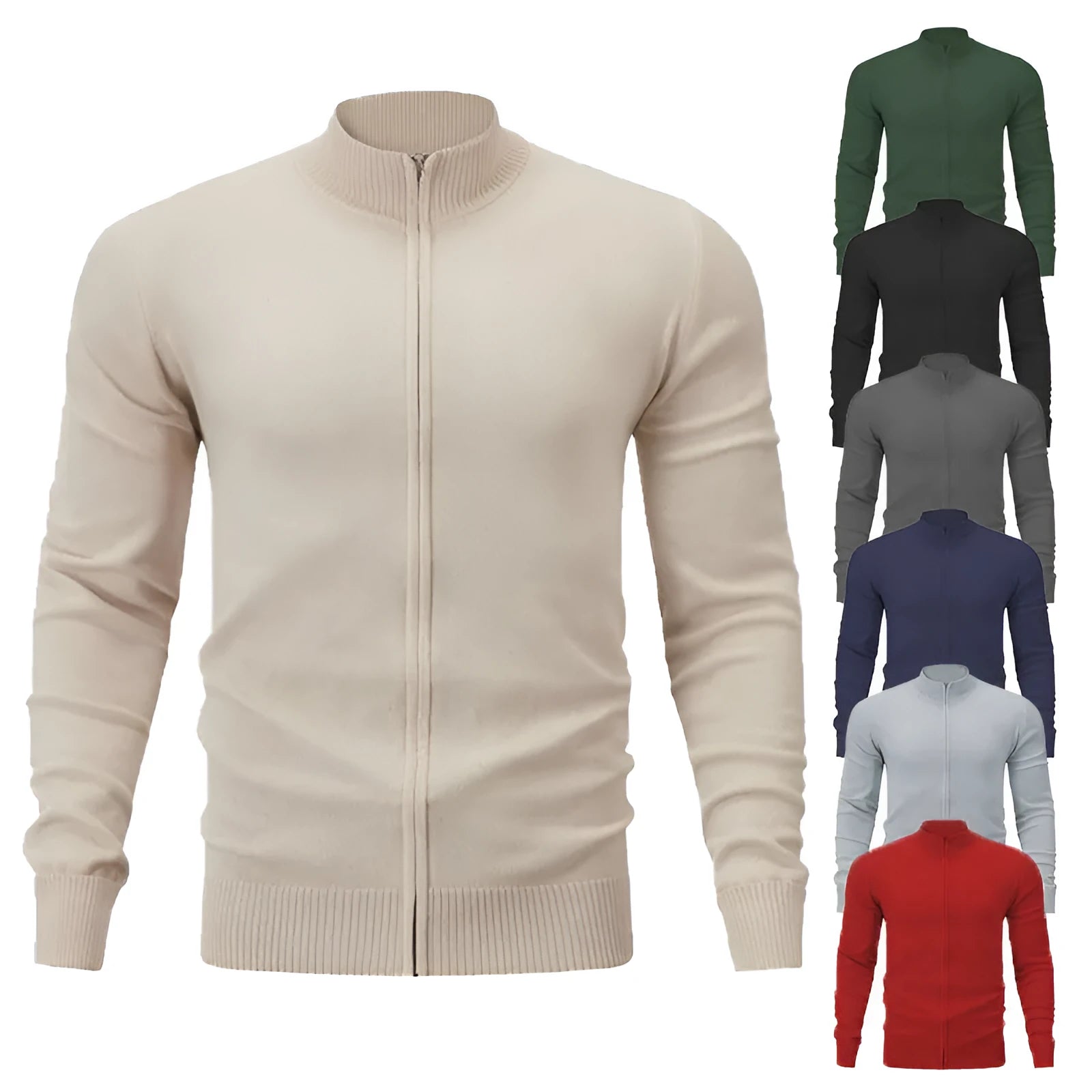 Men's stand collar casual sports zipper sweater in cotton fabric available in multiple colours