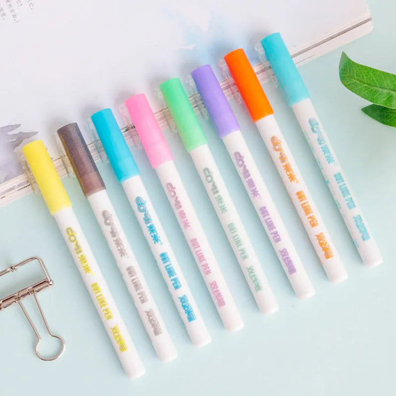 Set of eight multicolor plastic highlighters with assorted refill colours, 1mm tip, 140mm length