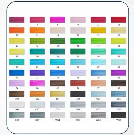 Set of double-headed alcohol oily colour markers with round and inclined nibs for professional art and design work.