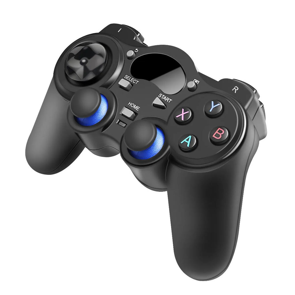 Black wireless gamepad with dual analog joysticks and cross keys for Android TV PC