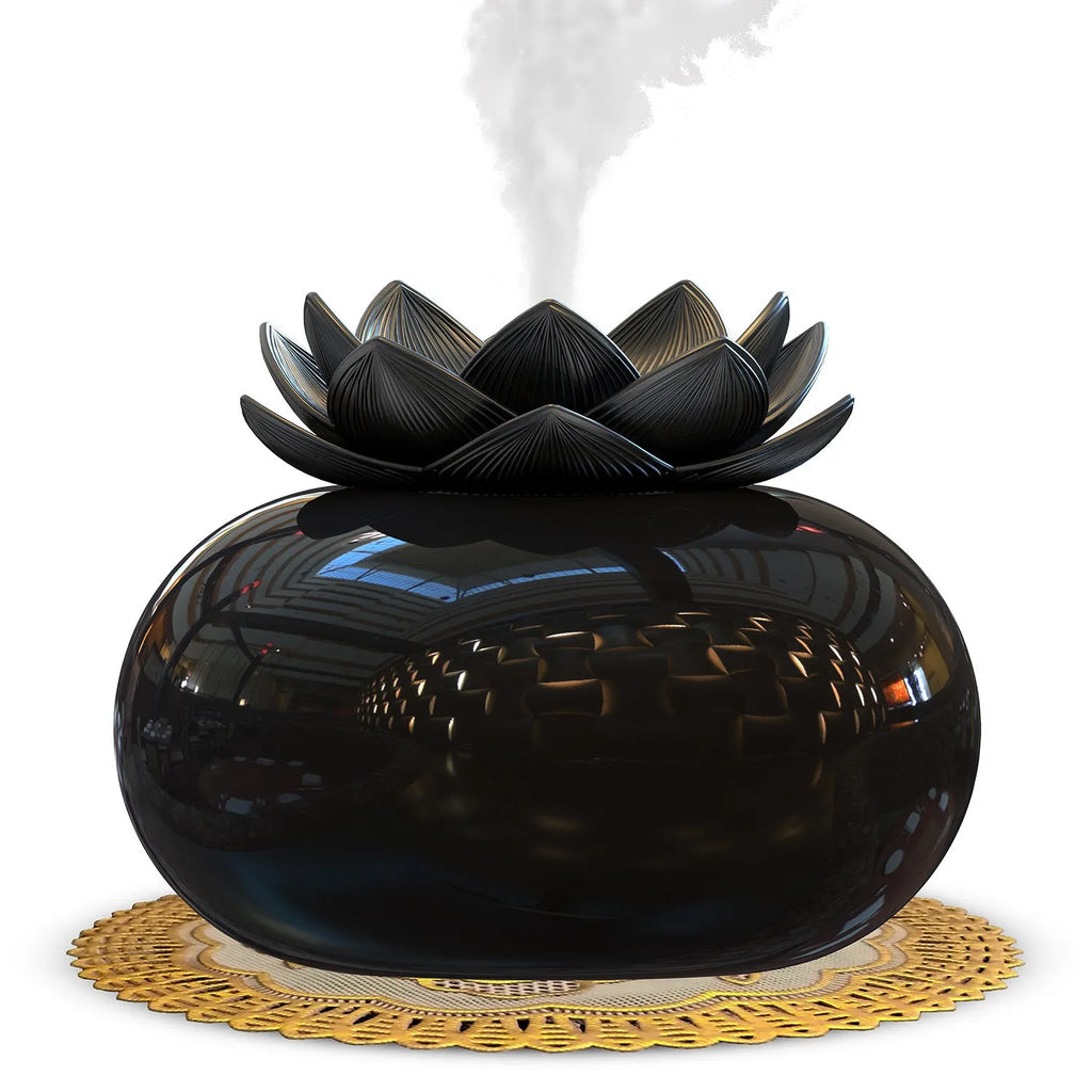 Black round USB-powered aromatherapy humidifier with ultrasonic operation