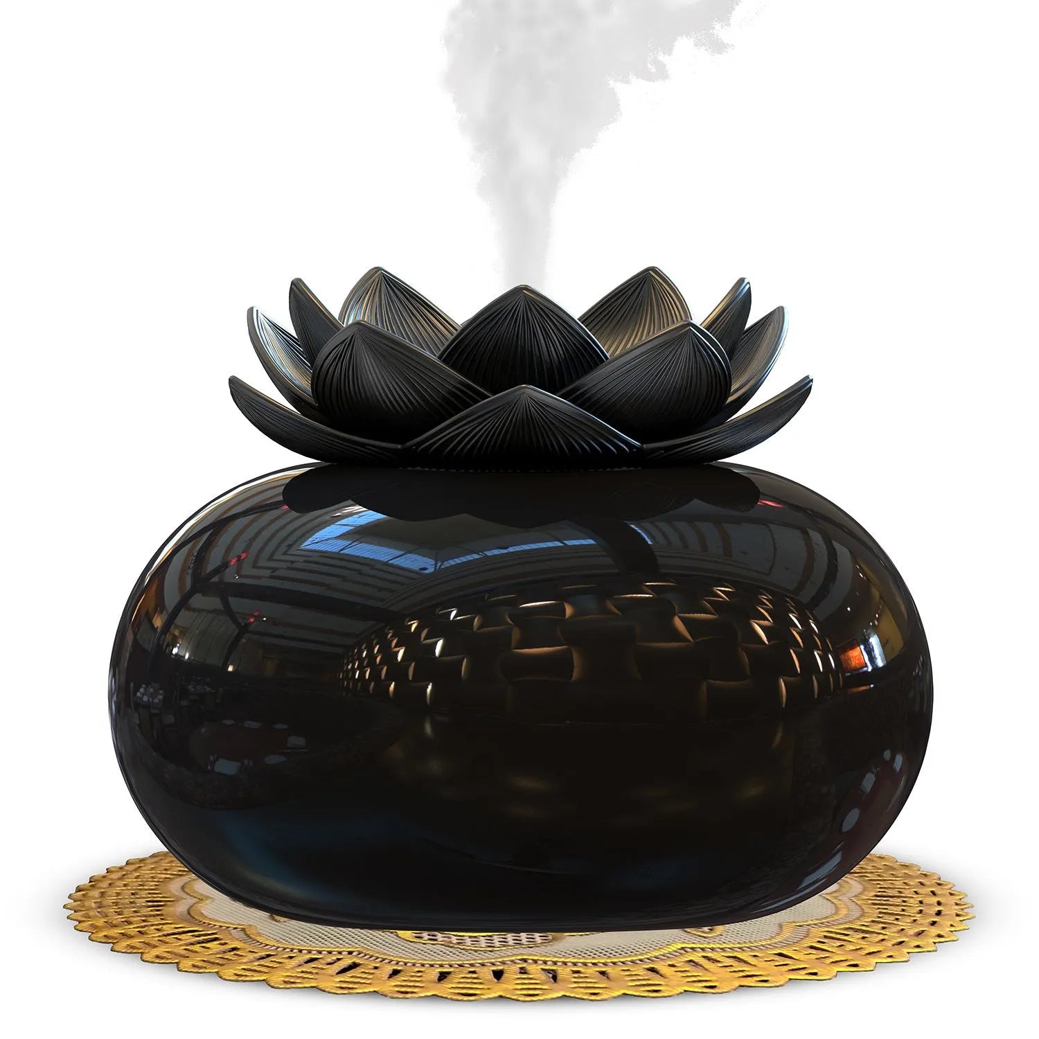 Black round USB-powered aromatherapy humidifier with ultrasonic operation