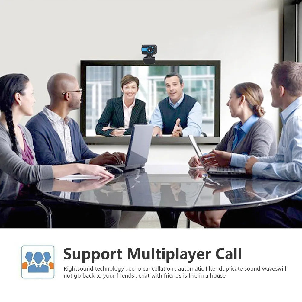 Mini driverless USB webcam with rotating lens in blue, red, or white colours.