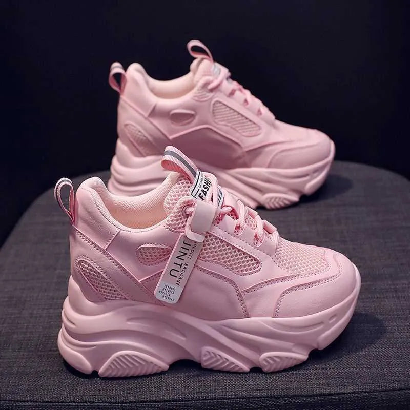 Women's casual breathable mesh platform shoes with hollow-out design, TPR sole, available in sizes 34 to 40